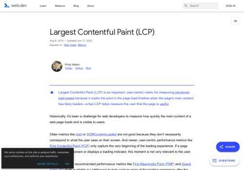 This post introduces the Largest Contentful Paint (LCP) metric and explains how to measure it 