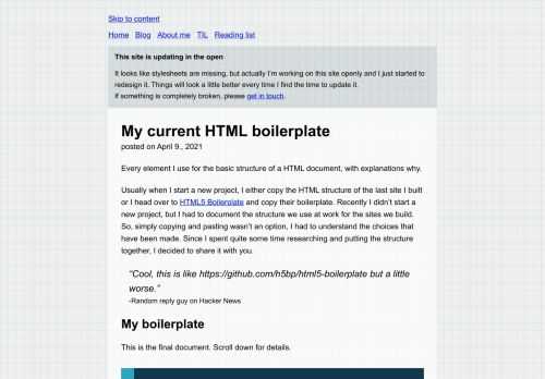 Every element I use for the basic structure of a HTML document, with explanations why.