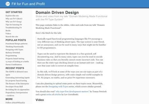 Slides and video from my talk "Domain Modeling Made Functional with the F# Type System"