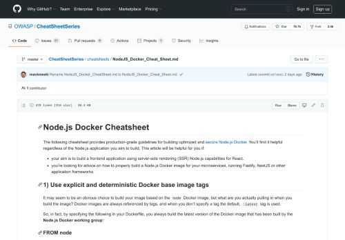 The OWASP Cheat Sheet Series was created to provide a concise collection of high value information on specific application security topics. - OWASP/CheatSheetSeries