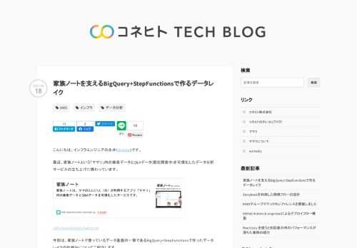 こんにちは。インフラエンジニアの永井(shnagai)です。 最近、家族ノートという「ママリ」内の検索データとQ&Aデータ(現在開発中)を可視化したデータ分析サービスの立ち上げに携わっています。 info-kazokunote.mamari.jp 今回は、家族ノートで使っているデータ基盤の一部であるBigQuery+StepFunctionsで作ったデータレイクの仕組みについてご紹介します。 内容は、ざっくりとこんな話を書こうと思います。 データ基盤作りに至った経緯 AWS→BigQueryにデータ移送するアーキテクチャのpros&cons StepFunctions+Embulk(Farga…