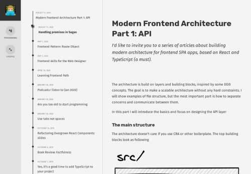 I'd like to invite you to a series of articles about building modern architecture for frontend SPA apps, based on React and TypeScript (a must).