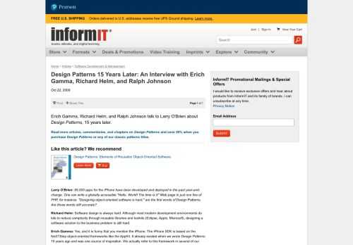 Erich Gamma, Richard Helm, and Ralph Johnson talk to Larry O'Brien about <em>Design Patterns</em>, 15 years later. 