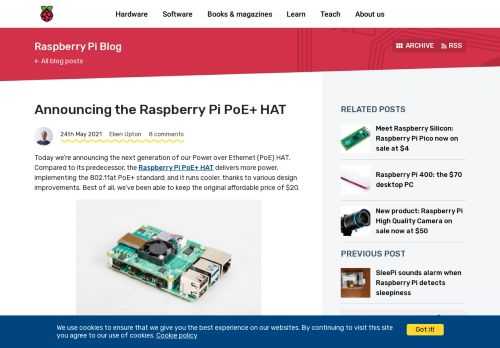 Announcing the next generation of our Power over Ethernet (PoE) HAT. You can get the Raspberry Pi PoE + HAT for the original price of $20.