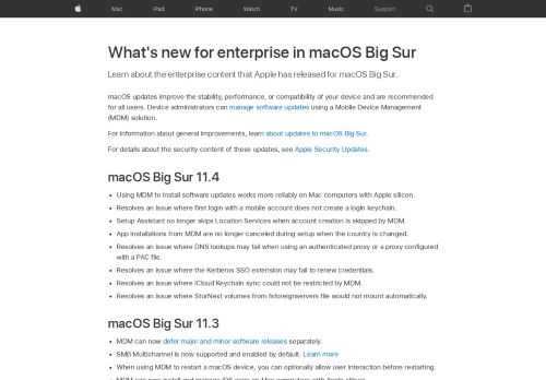 Learn about the enterprise content that Apple has released for macOS Big Sur.  