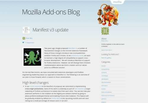 Manifest v3 support for Firefox extensions is coming in late 2021. See a high-level summary of changes to the platform.