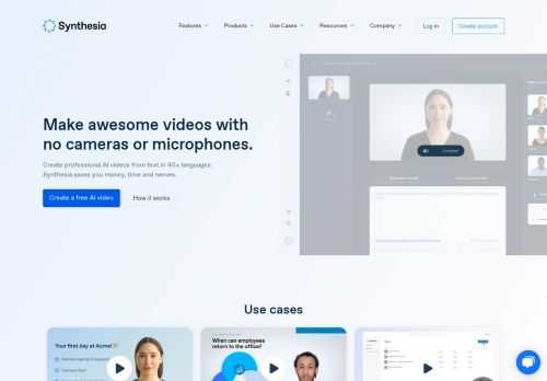 Create AI videos by simply typing in text. Make engaging videos for e-learning, customer onboarding, etc. No need for actors, cameras or audio equipment.