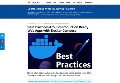 Here's a few patterns I've picked up based on using Docker since 2014. I've extracted these from doing a bunch of freelance work.