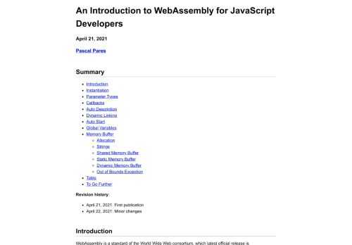 This paper is an introduction of the JavaScript WebAssembly interface.