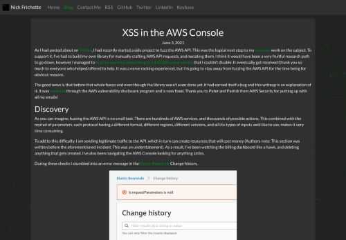 Writeup for a cross-site scripting bug I found in the AWS Console.