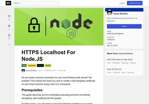 Do you need a secure connection for your local Node.js web server? No problem!  This tutorial will sh... Tagged with node, javascript, security, tooling.