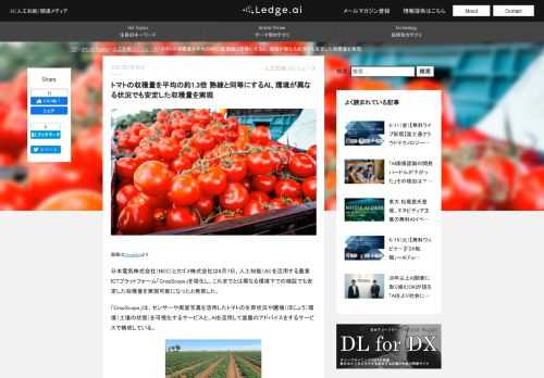 日本電気株式会社（NEC）とカゴメ株式会社は6月7日、人工知能（AI）を活用する農業ICTプラットフォーム「CropScope」を強化し、これまでとは異なる環境下での検証でも安定した収穫量を実現可能になったと発表した。