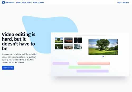 Mastershot’s intuitive web-based video editor will have you churning out high quality videos in no time at all. And best of all, it's 100% free!