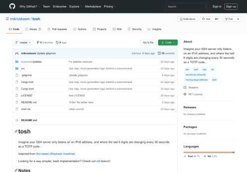 Imagine your SSH server only listens on an IPv6 address, and where the last 6 digits are changing every 30 seconds as a TOTP code... - mikroskeem/tosh