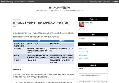 東京地裁の判断が覆されてユーザである野村HDの請求が棄却されたことで話題になった控訴審判決。
