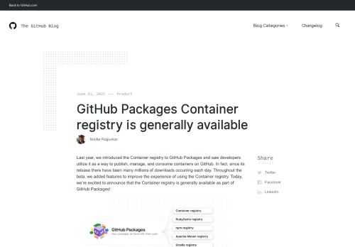 Throughout the beta, we added features to improve the experience of using the Container registry. Today, we’re excited to announce that the Container registry is generally available as part of GitHub Packages!
