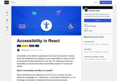 Accessibility is the ability for applications to be used by everyone, including those with... Tagged with react, javascript, webdev, a11y.