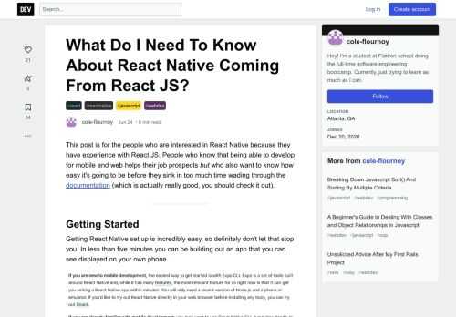 This post is for the people who are interested in React Native because they have experience with... Tagged with react, reactnative, javascript, webdev.