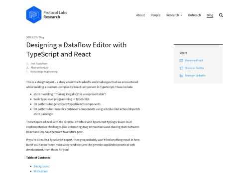 This is a design report &amp;ndash; a story about the tradeoffs and challenges that we encountered while building a medium-complexity React component in TypeScript. These include  state modeling (&amp;ldquo;making illegal states unrepresentable&amp;rdquo;) basic type-level programming in TypeScript DX patterns for generically typed React components DX patterns for reusable controlled components using a Redux-like action/dispatch state paradigm  These topics all deal with the external interface and TypeScript typings; lower-level implementation challenges (like optimizing drag interactions and sharing state between React and D3) have been left to a future post.