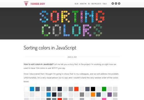 Journey on how to sort colors in JavaScript. It's surprisingly hard thing to do but there are solutions.