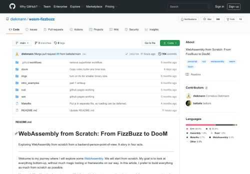 WebAssembly from Scratch: From FizzBuzz to DooM. Contribute to diekmann/wasm-fizzbuzz development by creating an account on GitHub.