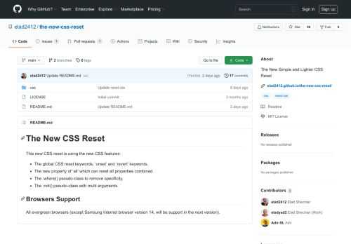 The New Simple and Lighter CSS Reset. Contribute to elad2412/the-new-css-reset development by creating an account on GitHub.