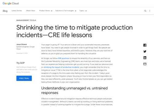 See how you can use SRE and CRE principles and tests from Google, including Wheel of Misfortune and DiRT, to reduce the time needed to mitigate production incidents.