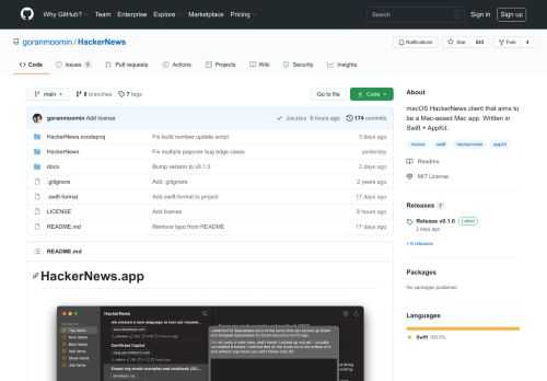 macOS HackerNews client that aims to be a Mac-assed Mac app. Written in Swift + AppKit. - GitHub - goranmoomin/HackerNews: macOS HackerNews client that aims to be a Mac-assed Mac app. Written in Swift + AppKit.