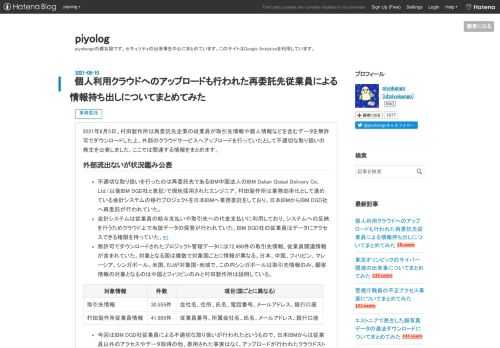 2021年8月5日、村田製作所は再委託先企業の従業員が取引先情報や個人情報などを含むデータを無許可でダウンロードした上、外部のクラウドサービスへアップロードを行っていたとして不適切な取り扱いの発生を公表しました。ここでは関連する情報をまとめます。 外部流出ないが状況鑑み公表 不適切な取り扱いを行ったのは再委託先であるIBM中国法人のIBM Dalian Global Delivery Co., Ltd.（以後IBM DGD社と表記）で現地採用されたエンジニア。村田製作所は業務効率化として進めている会計システムの移行プロジェクトを日本IBMへ業務委託をしており、日本IBMからIBM DGD社へ再…