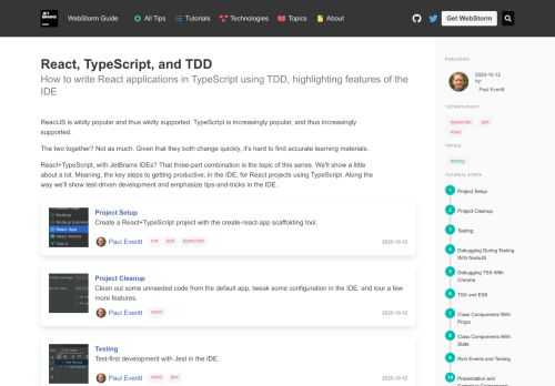 How to write React applications in TypeScript using TDD, highlighting features of the IDE