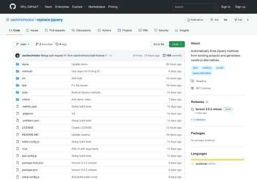 Automatically finds jQuery methods from existing projects and generates vanilla js alternatives. - GitHub - sachinchoolur/replace-jquery: Automatically finds jQuery methods from existing projects and generates vanilla js alternatives.
