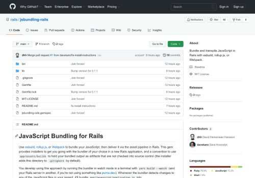 Bundle and transpile JavaScript in Rails with esbuild, rollup.js, or Webpack. - GitHub - rails/jsbundling-rails: Bundle and transpile JavaScript in Rails with esbuild, rollup.js, or Webpack.