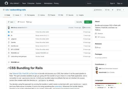 Bundle and process CSS in Rails with Tailwind, PostCSS, and Sass via Node.js. - GitHub - rails/cssbundling-rails: Bundle and process CSS in Rails with Tailwind, PostCSS, and Sass via Node.js.