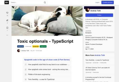 In my previous blog post I was talking about the inherent Toxic flexibility of the JavaScript... Tagged with typescript, cleancode, javascript, beginners.
