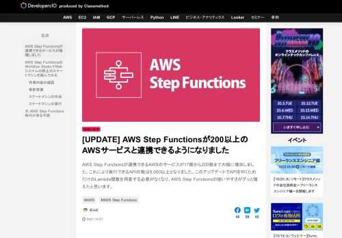 AWS Step Functionsが連携できるAWSのサービスが17個から200個まで大幅に増加しました。これにより実行できるAPIの数は9,000以上となりました。このアップデートでAPIを叩くためだけのLambda関数を用意する必要がなくなり、AWS Step Functionsの使いやすさがグッと増えたと思います。