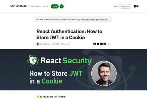 React Authentication: How to Store JWT in a Cookie. Keeping your JSON Web Tokens in local storage isn’t a good idea. Learn how to move them to an HttpOnly cookie for your React apps..