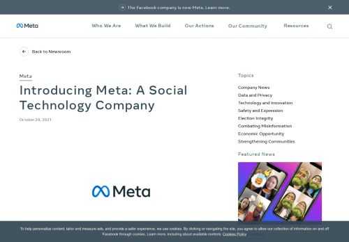 CEO Mark Zuckerberg announced Meta, a new company brand for Facebook apps and technologies.