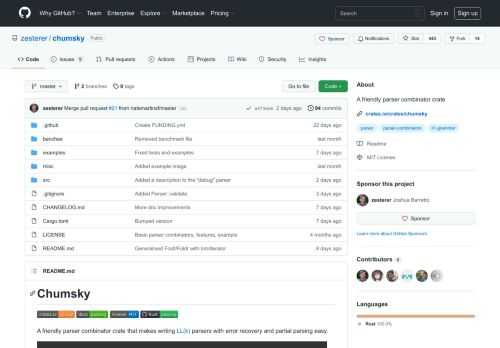 A friendly parser combinator crate. Contribute to zesterer/chumsky development by creating an account on GitHub.