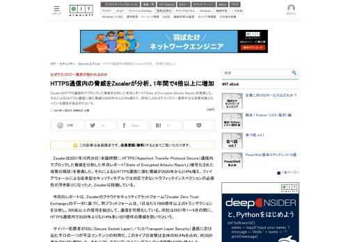 ZscalerはHTTPS通信内でブロックした脅威を分析した年次レポート「State of Encrypted Attacks Report」を発表した。それによるとHTTPS通信に潜む脅威は2020年から314％増えた。同社によればテクノロジー業界が主な攻撃対象となっている理由があるのだという。