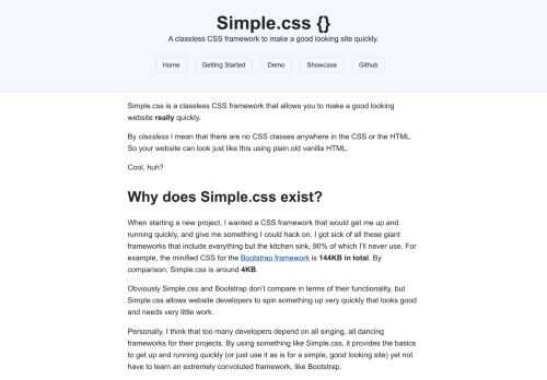 A classless CSS framework to make a good looking site quickly.