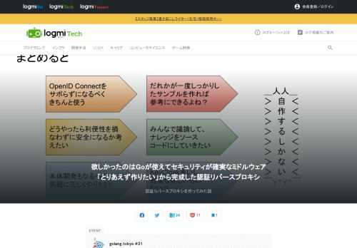 「golang.tokyo」は、プログラミング言語のGoの導入企業のメンバーが集まり、Goの普及を推進するコミュニティです。ここで、フューチャー株式会社の渋川氏が登壇。GoでWebサービスを作る時の悩みから、認証リバースプロキシを作成した話を紹介します。
