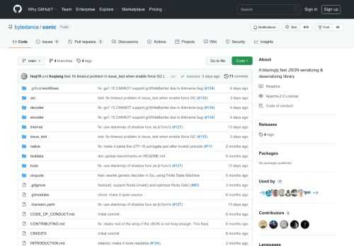 A blazingly fast JSON serializing & deserializing library - GitHub - bytedance/sonic: A blazingly fast JSON serializing & deserializing library