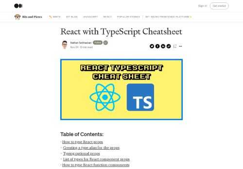 · How to type React props  ∘ Creating a type alias for the props  ∘ Typing optional props  ∘ List of types for React component props · How to type React function components · How to type React hooks…