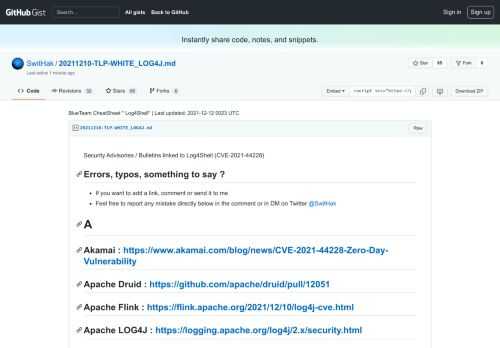 BlueTeam CheatSheet * Log4Shell* | Last updated: 2021-12-12 0023 UTC - 20211210-TLP-WHITE_LOG4J.md