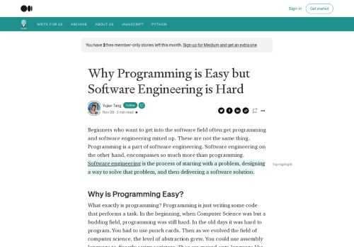 Beginners who want to get into the software field often get programming and software engineering mixed up. These are not the same thing. Programming is a part of software engineering. Software…