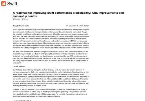 Swift's high-level semantics try to relieve programmers from thinking about memory management in typical application code. In situations where predictable performance and runtime behavior are needed, though, the variabil&hellip;