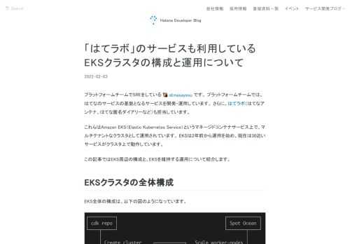 プラットフォームチームでは、はてラボの「はてなアンテナ」「はてな匿名ダイアリー」など大小さまざまな30近いサービスを、Amazon EKS（Elastic Kubernetes Service）上でマルチテナントなクラスタとして運用しています。EKSの構成上の工夫や、維持する運営について紹介します。
