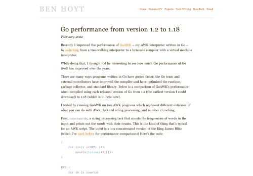 Shows how much the performance of Go has improved from version 1.2 through to 1.18 -- in its compiler, runtime, and libraries.