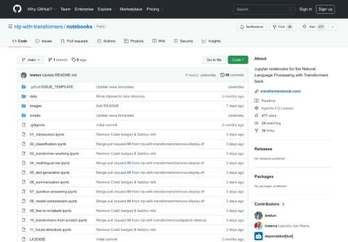 Jupyter notebooks for the Natural Language Processing with Transformers book - GitHub - nlp-with-transformers/notebooks: Jupyter notebooks for the Natural Language Processing with Transformers book