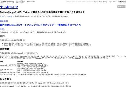 Androidスマートフォンのメーカーごとのアップデート実施状況が気になったので調べてみました。